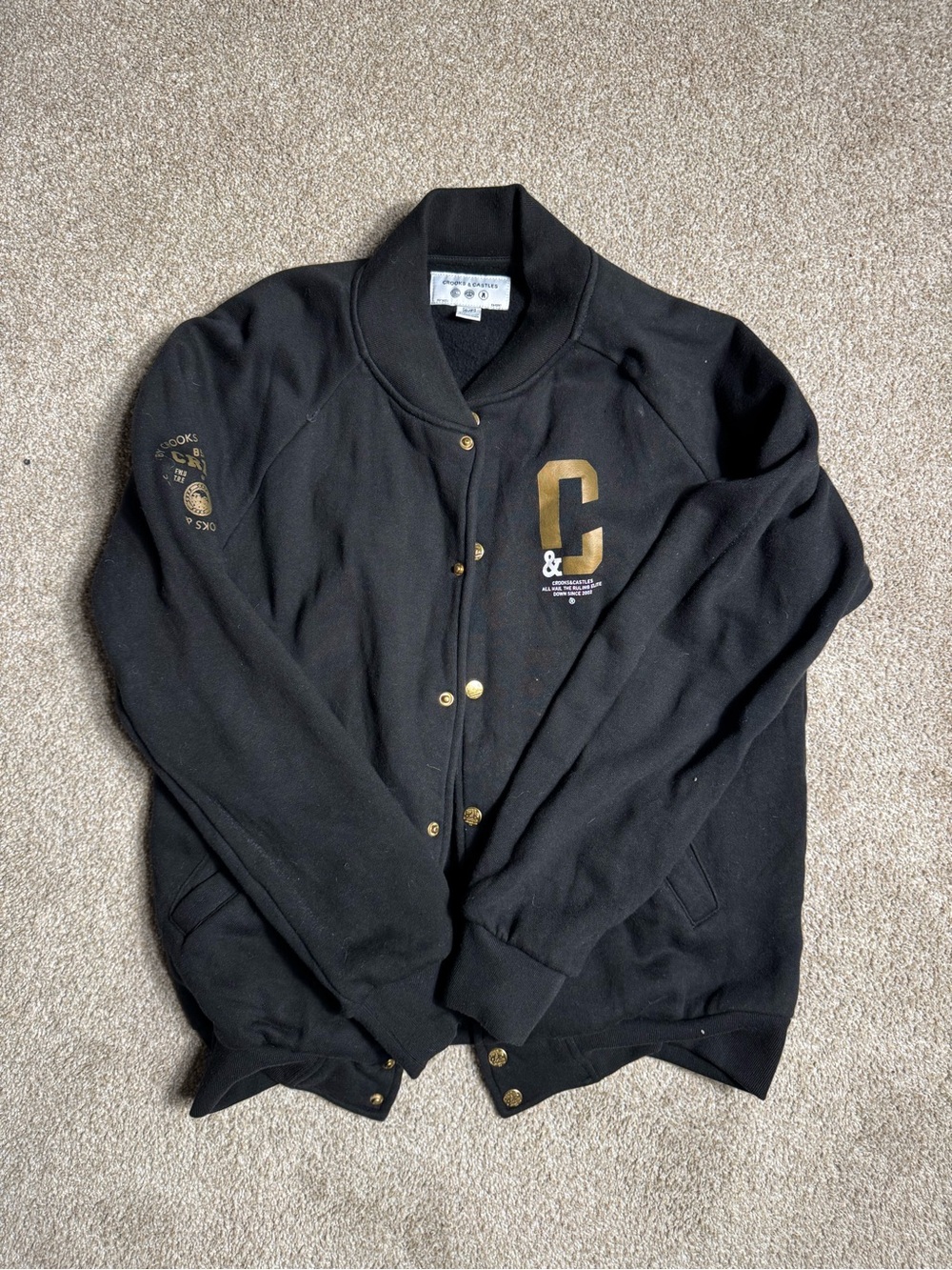 Crooks & Castles Black Bomber Jacket with Gold 'C'